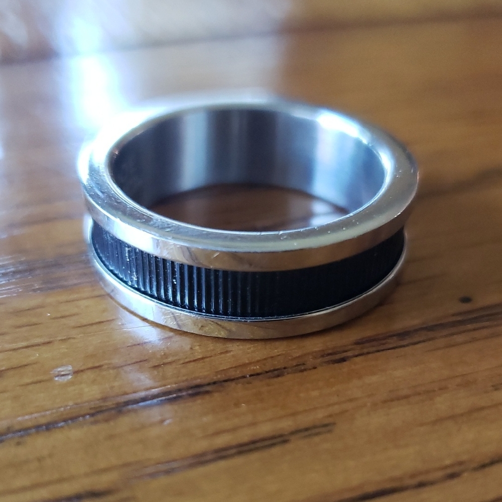 Joseph Abboud Stainless Steel with Black Ring Wedding Band Size 10